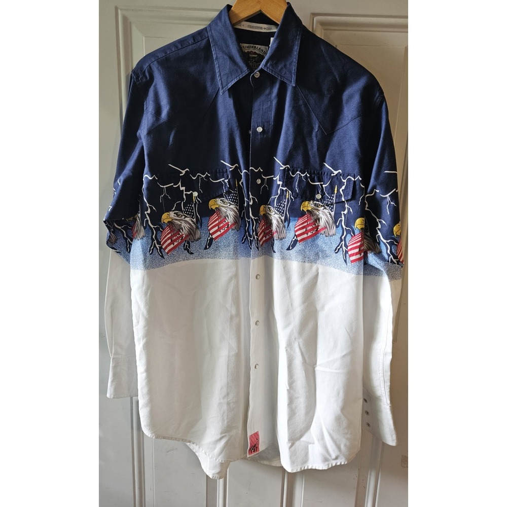 Cumberland Outfitters Eagle Flag Western Pearl Snap Shirt Men's L USA Cowboy...